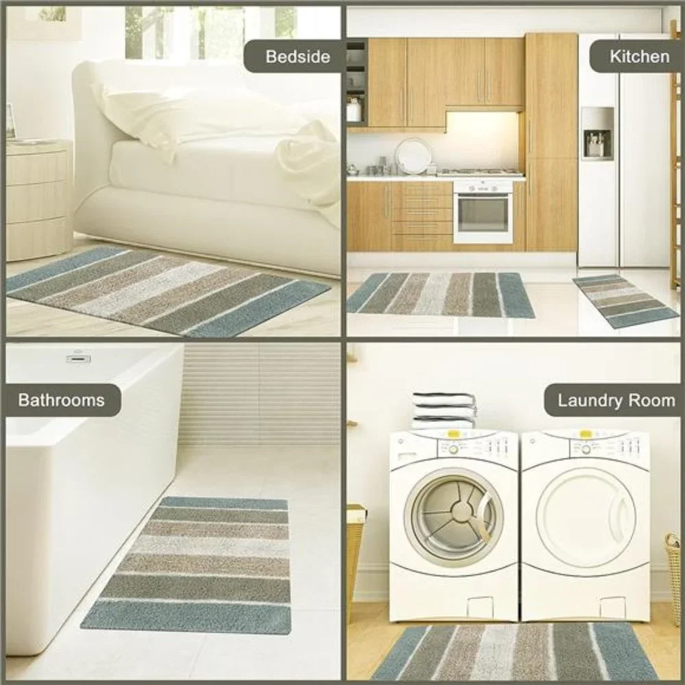 Cordural Stripes Bath Mat, Set of 2 Bath Rugs (17 Inches x24 Inches & 21 Inches)